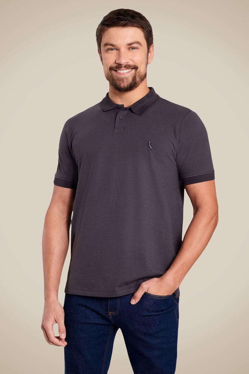 Polo Pima Piquet Elastano, cor CINZA CONCRETO
