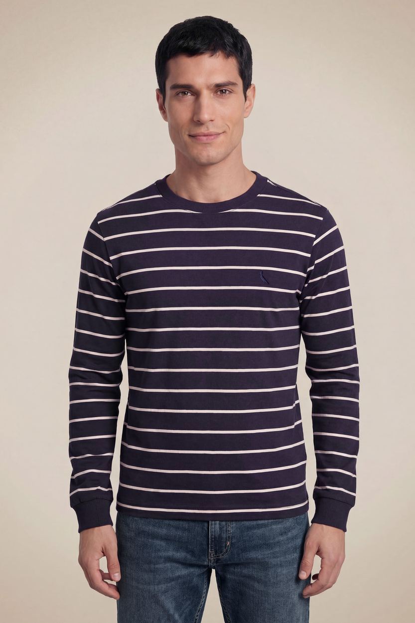 Camiseta Ml Listrado Rib, cor MARINHO
