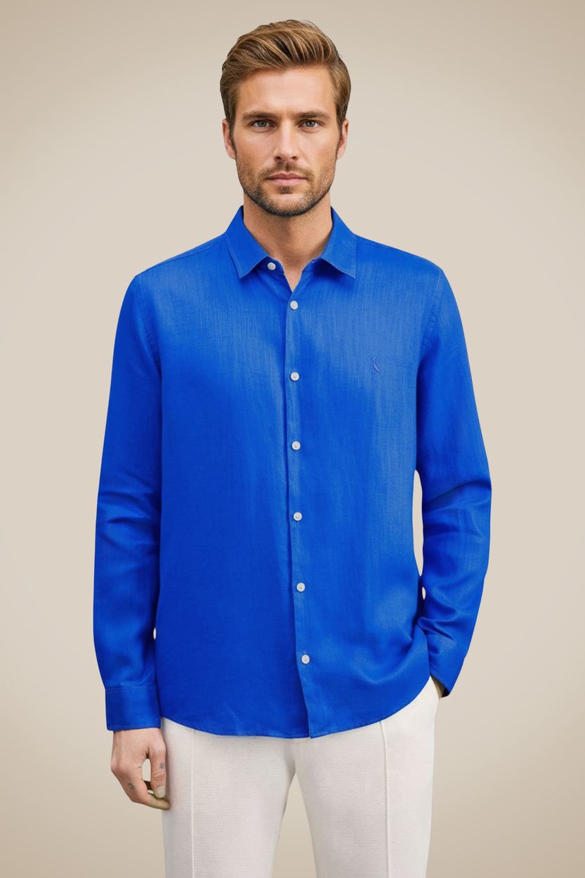 Camisa Ml Linho, cor AZUL ROYAL
