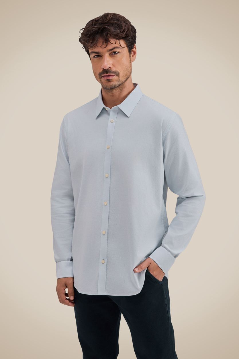 Camisa Ml Oxford Listra Conforto, cor AZUL CLARO