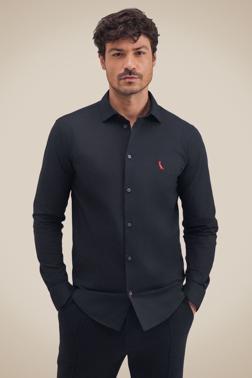 Camisa Oxford Elastano Cores, cor PRETO