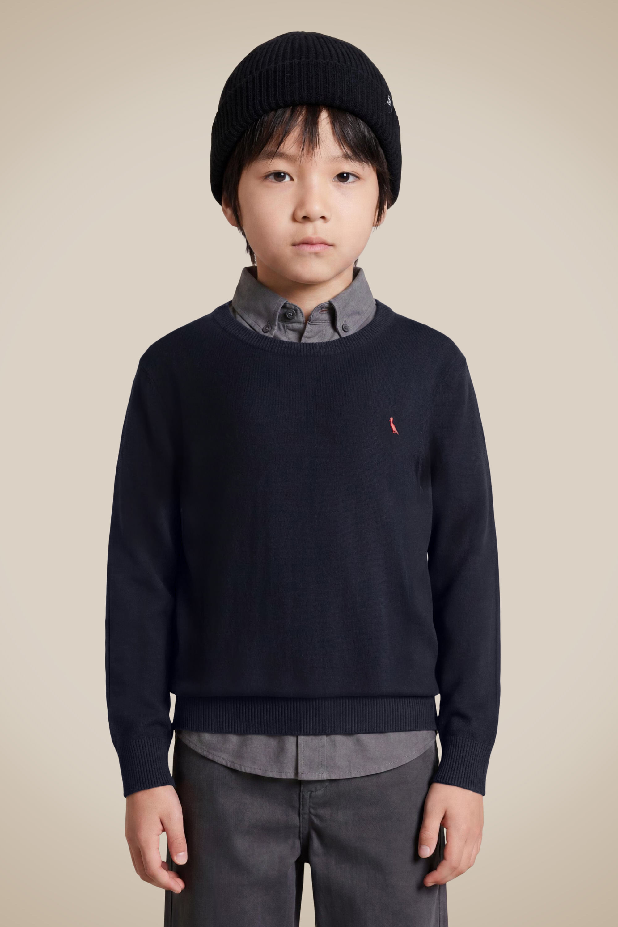 Casaco Mini Tricot Basico Gola Careca, cor PRETO