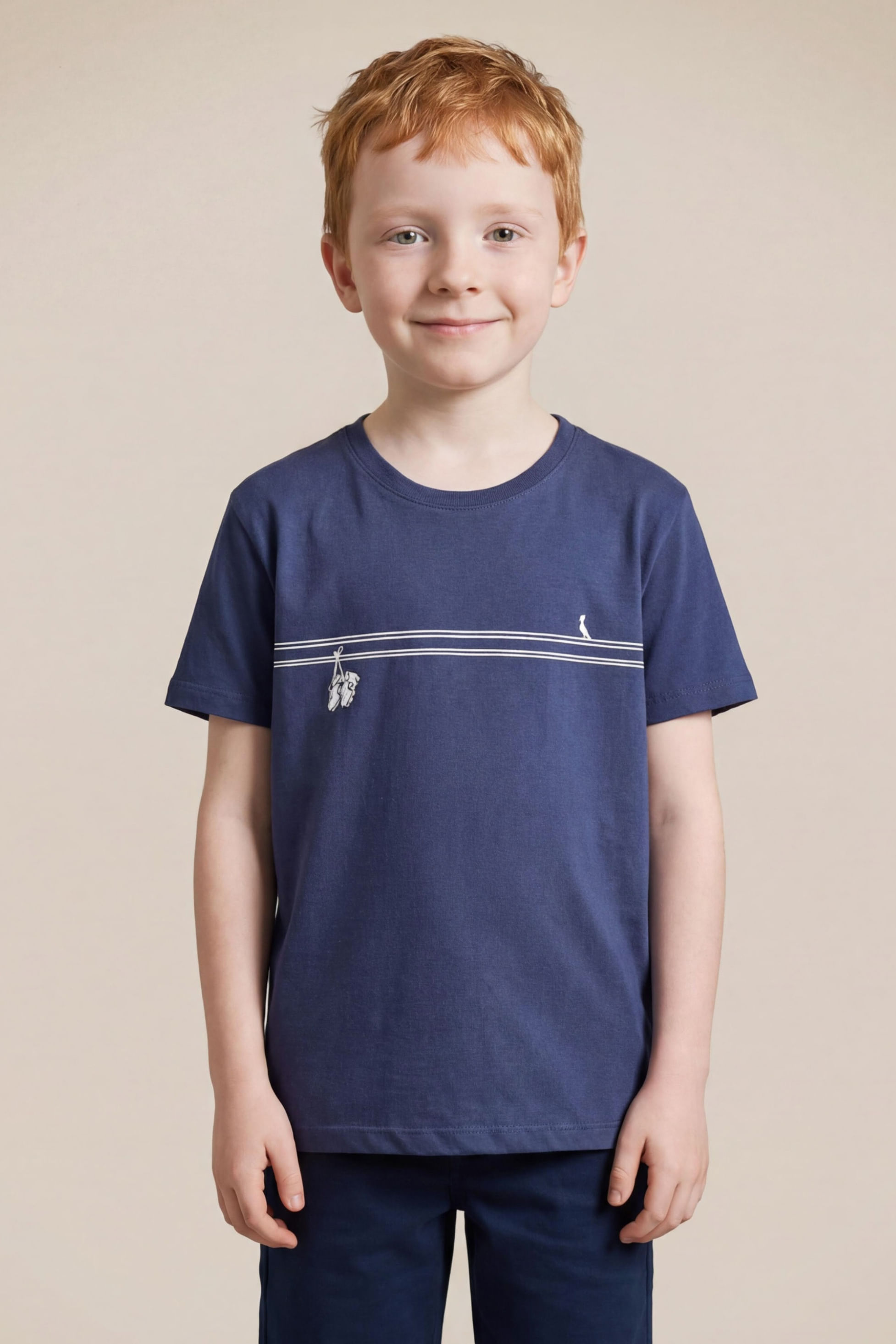 Camiseta Mini Estampada Tenis No Fio, cor MARINHO