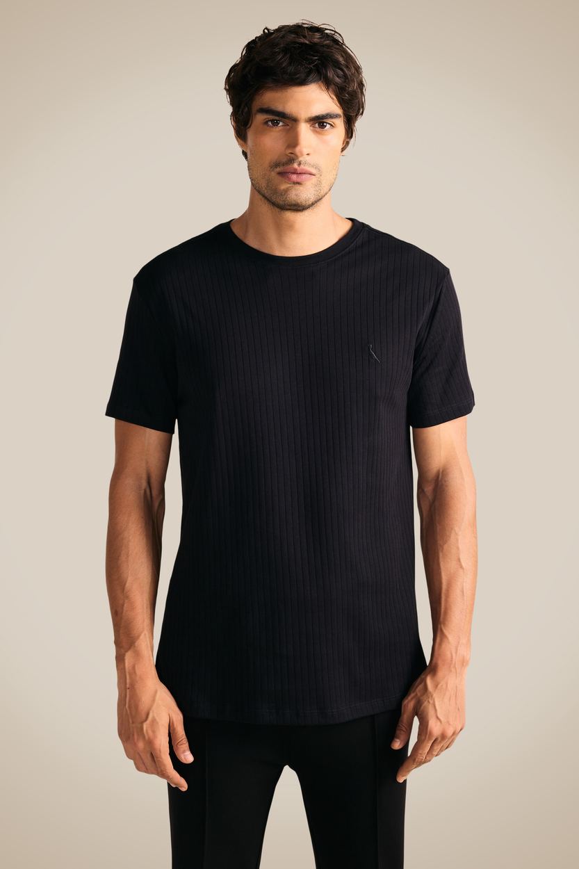 Camiseta Slim Canelada, cor PRETO